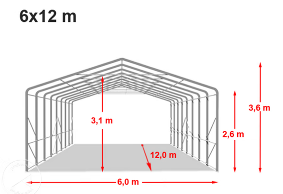 Гаражний павільйон 6х12м - висота бокових стінок 4м з воротами 4,1х4м, PRIMEtex 2300, вогнестійкий, сірий, встановлення - бетон