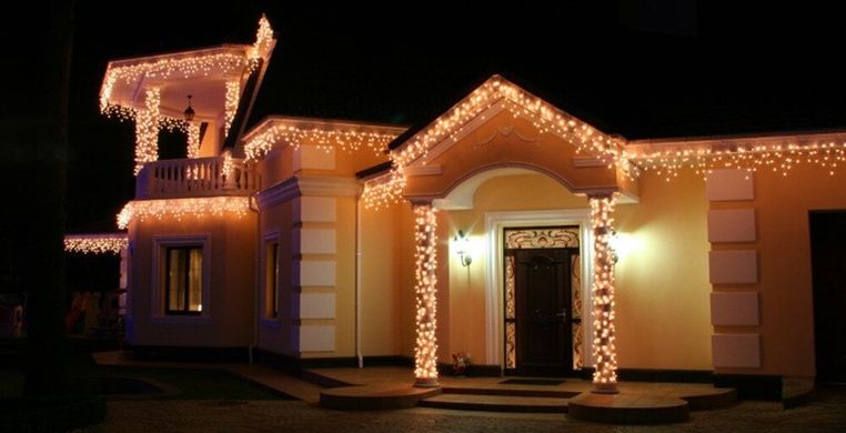 Новогодняя гирлянда Бахрома 300 LED, Белый теплый свет 13 M + Пульт