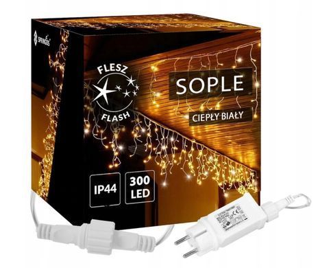 Гирлянда бахрома 14.5 м 300 LED Белый теплый + Flash