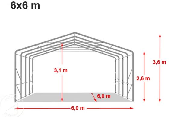 Гаражный павильон 6х6м - высота боковых стен 2,7м с воротами 4,1х2,9м, ПВХ 850, серый