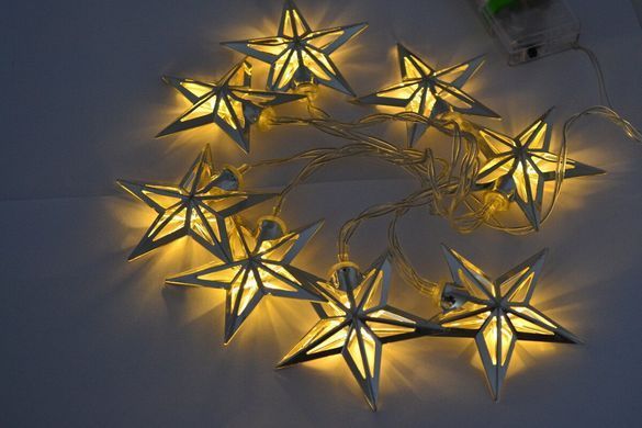 Новорічна гірлянда "Зірки" 8 LED, Біле тепле світло, на пальчикових батарейках