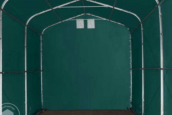 Гаражный павильон 4х8м - высота боковых стен 3,35м с воротами 3,5х3,5м, ПВХ 850, темно-зеленый