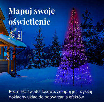 Светодиод Twinkly Light Tree 300 RGBW, черный столб, 2 м, IP44