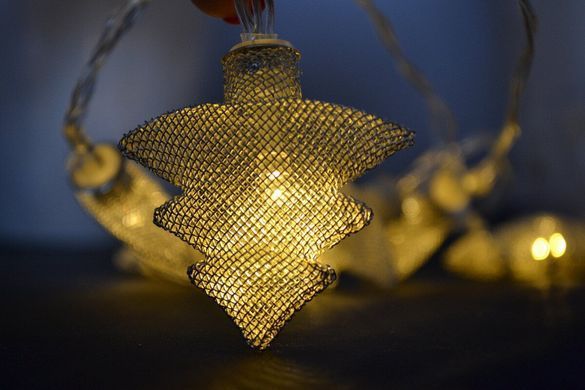 Новорічна гірлянда "Ялинки" 8 LED, Біле тепле світло, на пальчикових батарейках