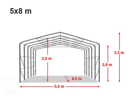 Гаражный павильон 5х8м - высота боковых стен 2,7м с воротами 4,1х2,5м, ПВХ 850, серый