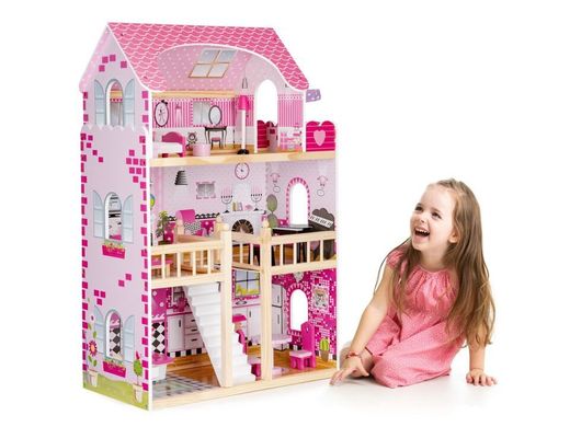 Дерев'яний ляльковий будиночок з меблями та підсвіткою LED Ecotoys