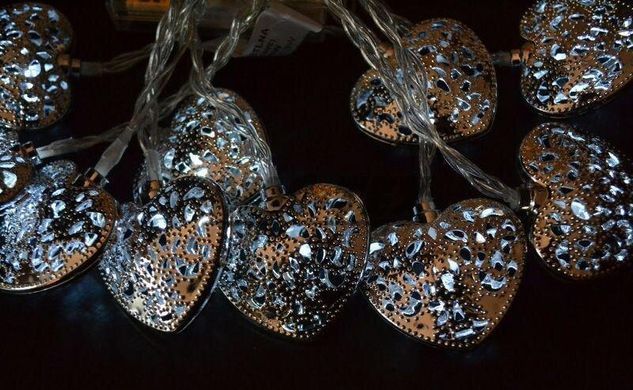 Новорічна гірлянда "Серця" 10 LED, Біле холодне світло, на пальчикових батарейках