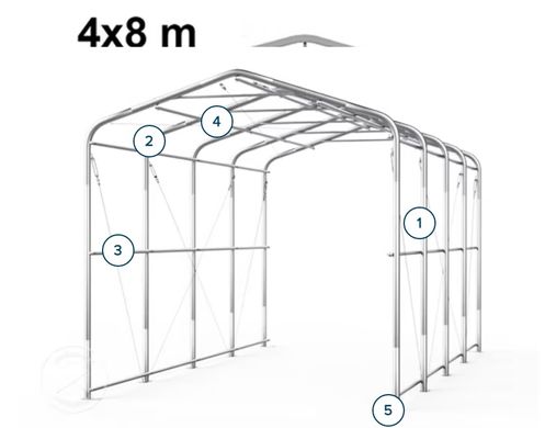 Гаражный павильон 5х8м - высота боковых стен 2,7м с воротами 4,1х2,5м, ПВХ 850, серый, установка - бетон