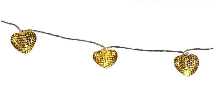 Новорічна гірлянда "Серця" 10 LED, Біле тепле світло, на пальчикових батарейках