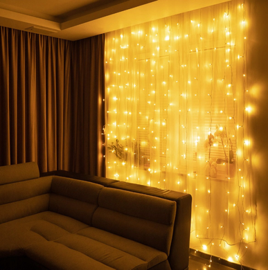 Гирлянда штора 300 LED 3x3 Белый теплый