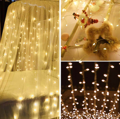 Гирлянда штора 300 LED 3x3 Белый теплый