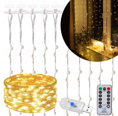 Гирлянда штора 300 LED 3x3 Белый теплый