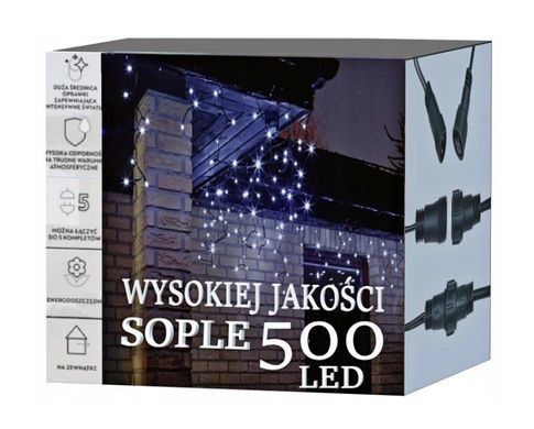 Гирлянда бахрома профессиональная 500 LED 23.5 м на толстом кабеле белый холодный