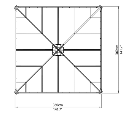 Современная металлическая садовая беседка 3,6 x 3,6 м - антрацитового цвета