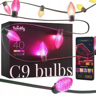 Girlanda Twinkly C9 Lights 40 RGB LED, зелений кабель, 12 м, IP44