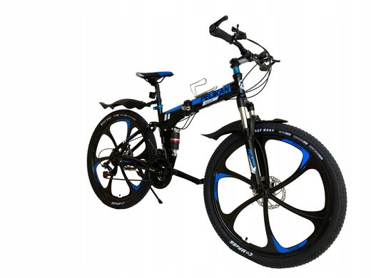 MTB велосипед Pelikan 002 складаний чорний рама 17 дюймів, Синий, 17"