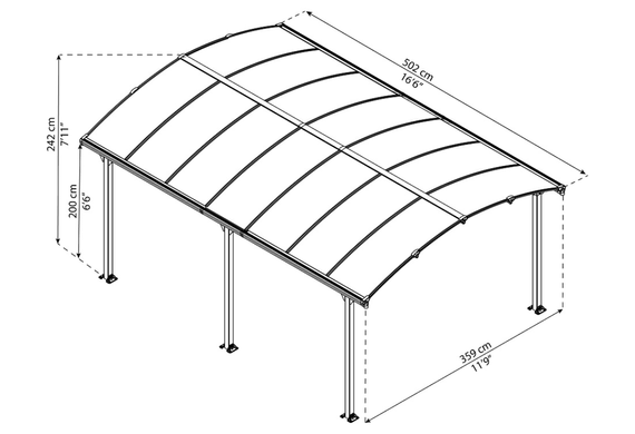Поликарбонатная альтанка 3,6 x 5 м