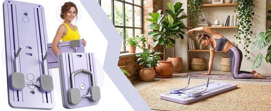 Многофункциональная доска Pilates Reformer 12 в 1 Retoo SR341 с эспандерами и цифровым таймером