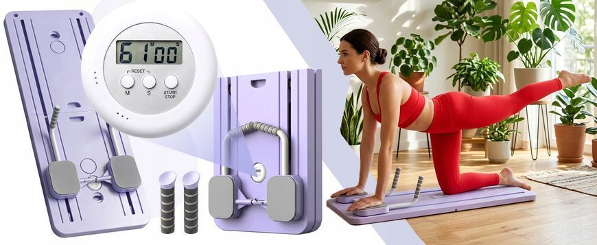 Многофункциональная доска Pilates Reformer 12 в 1 Retoo SR341 с эспандерами и цифровым таймером