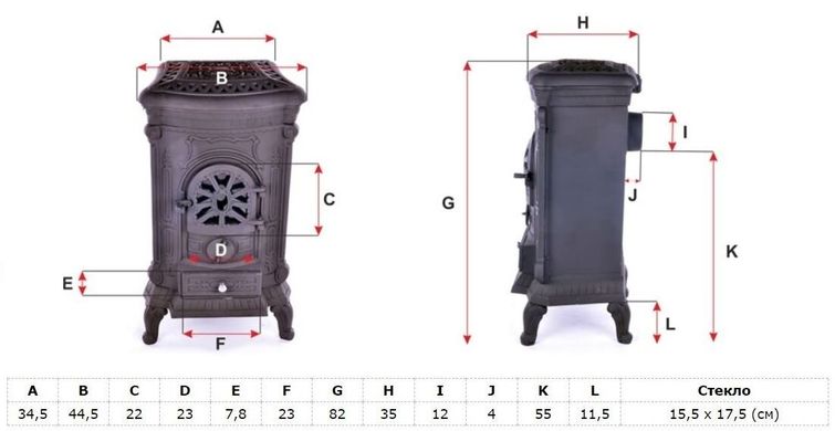 Піч буржуйка чавунна Bonro Black подвійна стінка 9 кВт (30000001)