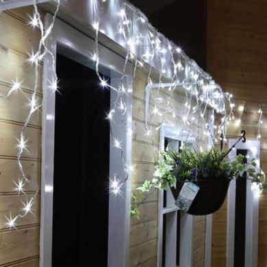 Новогодняя гирлянда Бахрома 500 LED, Белый холодный свет 22,5W, 24 м + Ночной датчик