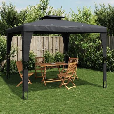 Садовая беседка с двойной крышей, антрацит, 3,98x2,98 м