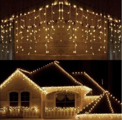 Новогодняя гирлянда бахрома 5,5 м 100 LED (Теплый белый с холодной белой вспышкой)