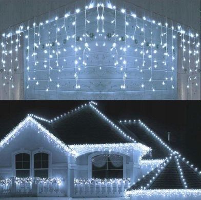 Новорічна гірлянда бахрома 9,5 м 200 LED (Холодний білий з холодним білим спалахом)