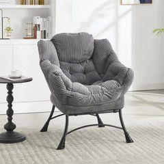 М'яке крісло вухань з підніжжям Armchair сірого кольору з бічною кишенею