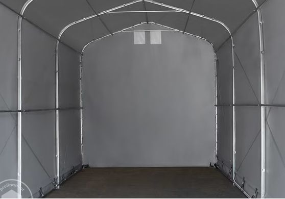 Гаражный павильон 5х20м - высота боковых стен 2,7м с воротами 4,1х2,5м, ПВХ 850, серый