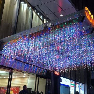 Новогодняя гирлянда бахрома 9,5 м 200 LED (Многоцветная с холодной белой вспышкой)