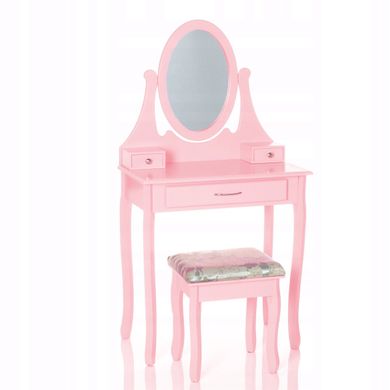 Туалетный столик розовый с зеркалом для косметики + стул