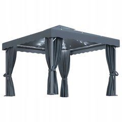 Беседка со шторами и светодиодными гирляндами, 3x3 м, антрацит