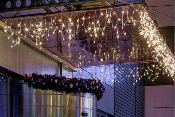 Новогодняя гирлянда бахрома 14 м 300 LED (Теплый белый с холодной белой вспышкой)