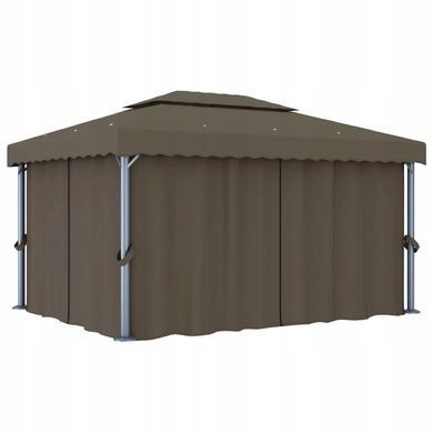 Альтанка зі шторами та світлодіодним підсвічуванням, 4x3 м, колір taupe
