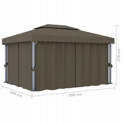 Альтанка зі шторами та світлодіодним підсвічуванням, 4x3 м, колір taupe