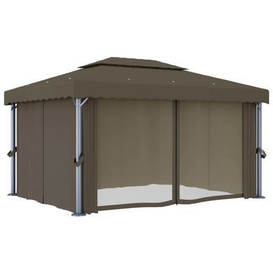 Альтанка зі шторами та світлодіодним підсвічуванням, 4x3 м, колір taupe