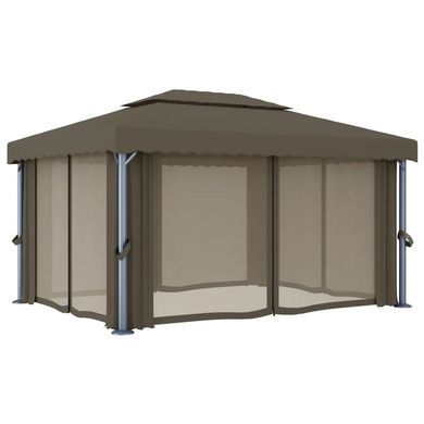 Альтанка зі шторами та світлодіодним підсвічуванням, 4x3 м, колір taupe