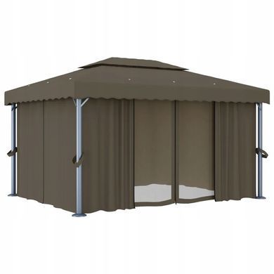 Альтанка зі шторами та світлодіодним підсвічуванням, 4x3 м, колір taupe