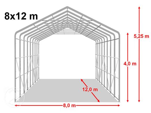 Гаражный павильон 8х12м - высота боковых стенок 4м с воротами 4х4,6м, ПВХ 850, серый