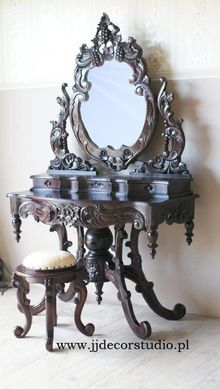 Туалетный столик коричневий с зеркалом и табуретом КРАСНОЕ ДЕРЕВО