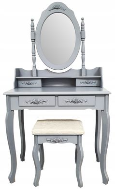 Туалетний столик сірий з дзеркалом для косметики + стілець